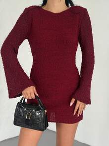WOMEN'S KNITTED MINI DRESS - Red Violet - View 1