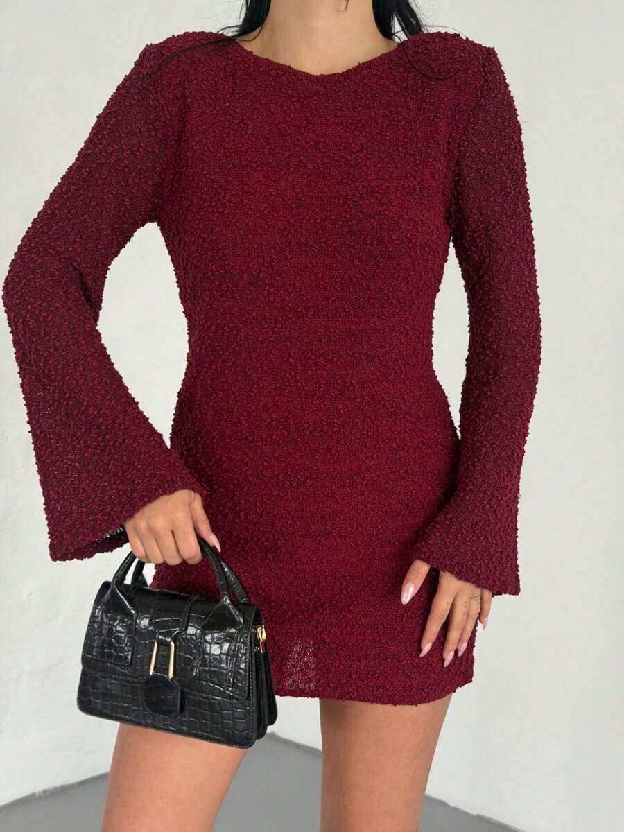 WOMEN'S KNITTED MINI DRESS - Red Violet - View 1