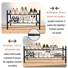 Zapatero retráctilEstante de almacenamiento de hierro metálico Almacenamiento de zapatos Apilable Montaje sencillo Ahorro de espacio Extensible Ajustable Puerta de entrada - 2 Niveles - Ver 5