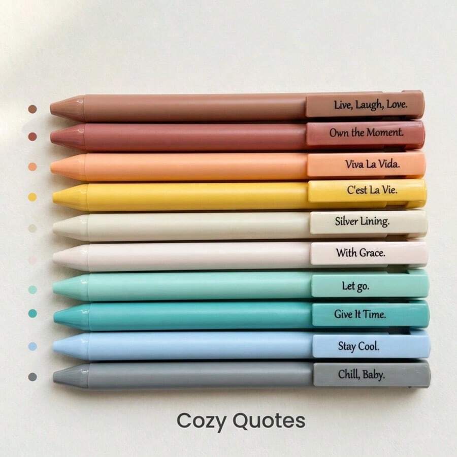 10pcs New Design Morandi Colored Aesthetic Anxiety Release Inspirational Encouraging Gel Ink Pen Soft Touch Smooth Writing Dry Fast For Journaling School&Office Supplies - 10pcs Colored Ink Pens - View 1