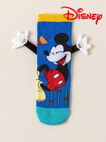 1 par de calcetines largos de tubo de diseño 3D de Disney con manos entrelazadas, calcetines de tubo alto de moda para niños, calcetines de regalo de calidad, calcetines de Disney para pequeños fans de vuelta al colegio, transpirables, que absorben la humedad, casuales, multifuncionales, con estampado de dibujos animados adecuados para regalos y uso diario - Multicolor - Ver 22