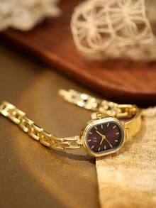 1pc Square Bamboo Quartz Watch In Gold/Silver Color, Suitable For Daily Wear And Perfect Gift For Birthday, Christmas - Gold - View 8