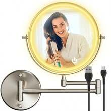 Espejo para Baño con Luz LED Espejo de Maquillaje con Aumento 1X/5X Antiempañante y Giratorio 360° Espejo Redondo con Brazo Extensible y Luz Blanca Regulable Recargable para Tocador - como en la imagen - Ver 9