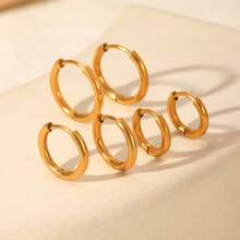 4 Pairs High Quality Stainless Steel Gold Hoop Earrings, Anti-Allergy, Minimalist Elegant, Fashion Jewelry Accessories For Women, Suitable For Daily Wear Or Parties, A Refined Gift For Her - Gold - View 7