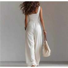 Sleeveless Wide-Leg Jumpsuit For Women In A Workwear Style |     A Relaxed And Casual Vibe, Suitable For Vacation Outings And Light Leisure Gatherings - 白色 - 查看 6