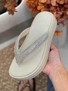 Chinelo Papete Plataforma Feminino Linha Premium Com Brilho Muito Confortável e Macio e Anatômico - Champanhe - Visão 2