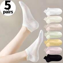 5 đôi - Vớ mắt cá chân nữ thoáng khí bằng lưới, vớ ngắn siêu mỏng mùa hè, vớ chống trơn thoải mái, vớ thể thao mùa hè, vớ thoáng khí unisex, với thiết kế dây thun mềm mại chống trơn trượt. - Nhiều màu - Xem 7