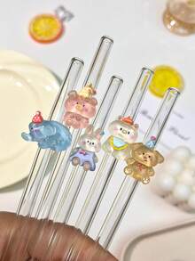 1支/6支装卡通动物玻璃吸管套装，冷热饮皆宜，可重复使用，是办公室、居家、户外、派对的理想礼物，也是一份贴心的礼物，更是夏季假期、露营、海滩、酒吧的趣味道具，提醒朋友、同事、家人多喝水。 - 查看 5