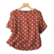 ZANZEA-Blusas informales holgadas de lunares para Mujer, Blusas de media manga con cuello redondo, moda de vacaciones para Mujer, Tops para el día a día 2024 - Naranja - Ver 4