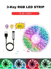 ONELEDWANGRX Tira de Luces LED con Memoria de Patrones 3.3ft-50ft/1m-15m Tira de Luz Inteligente para Dormitorio, Controlador Integrado de 3 Botones, Tira de Luz Cambiadora de Color RGB Luces de Cuerda, Adecuada para Sala de Estar Decoración del Hogar Fiesta de Navidad Luces de Vacaciones - Edición de memoria blanca - Ver 15