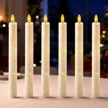 6pcs/Set Remote Control Flameless LED Candle Lights With Realistic Flickering Flame Effect, Long Straight Candle Holders With Lighting String, Battery Powered Rotating Switch (Batteries Not Included), Ivory White Plastic Candle Holders, Suitable For Dinner, Valentine's Day, Wedding, Carnival, Party Decoration - 6pcs/set Remote Control - View 3