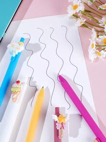 Bộ 5 bút bi hình kem và mây cầu vồng, mực đen 1.0mm, viết trơn tru, lý tưởng cho nhật ký, vẽ, phác thảo, viết, văn phòng phẩm, đồ dùng học tập, quà tặng Giáng sinh. - Bút kem - Xem 4