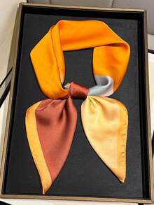 1 Piece 70cm Color Block Satin Square Scarf, Minimalist Geometric Neck & Head Bandana, Multi-Use Fashion Accessory For Women,Travel Essential,Holiday - Multicolor - View 4