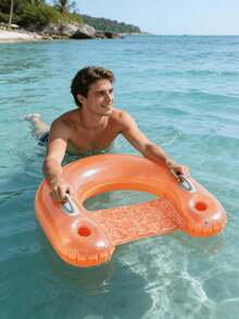 2pcs/1pc Inflatable Water Sofa, Solid Color Minimalist Style, With Cup Holder And Handle Design, Suitable For Water, Swimming Pool And Beach Theme Parties, Can Be Used As Water Leisure Seat - Multicolor - View 7