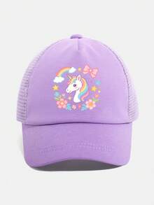 1PC Kids' Cartoon Unicorn Print Mesh Baseball Cap, Adjustable Breathable Sun Hat For Outdoor & Daily Wear - 1PC - View 4