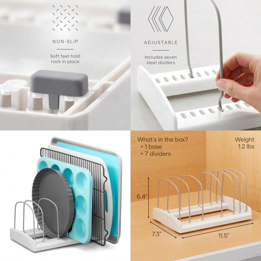 YouCopia StoreMore Organizador de sartenes ajustable Bakeware Rack 11.5"D x 7.3"W x 6.4"H 1 - Blanco - Ver 1