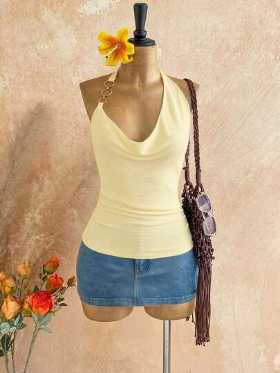 Blusa sin mangas de verano casual, elegante y ajustada para mujer, con escote en V romántico para citas, ideal para usar en vacaciones y fiestas en la playa