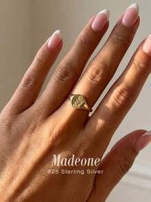 MADEONE 1件極簡向日葵圖案戒指 925純銀 優雅百搭 精緻飾品 男女適用 日常派對佩戴 送給女士的精美禮物 - 金色 - 查看 2