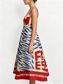 2026 Spring New Women's Clothing, Cross-Border European And American Dress, Sexy Waist-Cinching Pleated Solid Color Large Hem Strap Dress - 紅色字母 - 查看 4