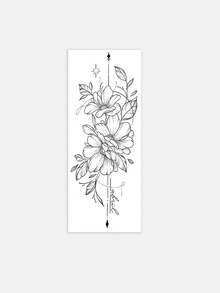 1 Stiker Tato Herbal, Huruf Bunga Garis Halus Berbentuk Garis Vertikal, Stiker Tato Sementara, Untuk Lengan, Perut, dan Kaki, Tidak Memantulkan Cahaya, Tato Realistis, Cocok untuk Semua Orang, Untuk Penggunaan Sehari-hari, Bertahan 7-14 Hari - Hitam - View 4
