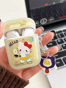 SANRIO 1 chiếc ốp bảo vệ tai nghe Bluetooth 4/3/1/2 Pro viền lượn sóng, kiểu dáng tối giản, trong suốt, hình trái tim Hello Kitty dễ thương dành cho bé gái, kèm mặt dây chuyền, món quà độc đáo cá nhân hóa dễ thương dành cho bạn gái, bạn thân. - Nhiều màu - Xem 2