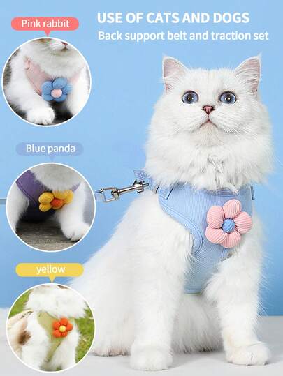 Cute Flower Shaped Cat Harness With Leash, Comfortable & Lightweight, Escape-Proof Pet Leash Set