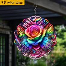 1pc Colorful Butterfly Surrounding Brilliant Rose, 10in*10in With Rotating Hook, 360° DIY Creative Wind Spinner, Wind Powered Rotation, Easy Installation, Suitable For Christmas, Halloween, And Other Holiday Gift Scenarios - A - View 6