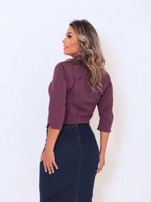 Slim Fit 3/4 Sleeve Shirt | Blouse | Evangelical Fashion | Women's Blouse | Plus Size - 紫色 - 查看 9