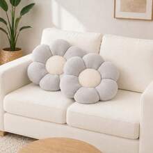 2 Pieces Daisy- Ultrashaped-Soft Plush Seat/Mat - 45x45 Cm - Made In Türkiye - Light Grey - View 8