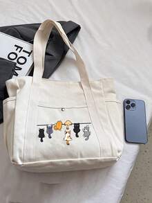 Cute Cartoon Cat Pattern Handbag, Reusable Printed Women's Shopping Bag, Large Capacity Multi-Pocket Shoulder Bag, Makeup Bag, Shopping Bag, Cosmetic Bag, Foldable Lightweight, Multi-Functional Tote Bag, Large Capacity Casual Handbag, Suitable For Work, School, Commute, Travel And Shopping, Perfect Choice For Back To School, Mother's Day, Teacher's Day, Graduation, Anniversary, Back To School, Easter, Christmas - Multicolor - View 9
