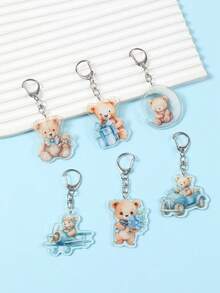 6pcs Blue Bear Acrylic Keyrings, Bear Birthday Pendant Key Chain, Bear Baby Shower Party Bags Fillers, Blue Bear Party Supplies, Blue Bear Decorations, Gender Reveal Party Small Gifts, Boy Birthday Party Hanging Decorations, Newborn Boy Party Gifts, 1st Birthday Decorations, Bag/Mobile Phone Charms, Jungle Animals Gifts, Boy Birthday Gifts, Party Favors - Blue Bear - View 2