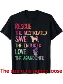 RESCUE SAVE LOVE PET Animal Shelter voluntario regalo camiseta | Cuello de tripulación casual de las mujeres con patrón de dibujo, adecuado para todas las estaciones - Negro - Ver 2