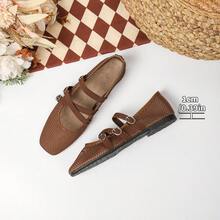 Summer Breathable Mesh Mary Jane Shoes For Women, Cross Strap Square Toe Flat Shoes, Soft Sole Comfortable Versatile Ballet Shoes - Brown - View 7