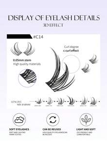 GROINNEYA 300/280/260/240/180pcs C-Curl 3D Lash Clusters 6 Styles DIY False Eyelashes Fairy Cartoon Style Cluster Lashes Thick&Wispy Individual Lashes Soft & Fluffy Eyelash Extension Natural Look Reusable Suitable For Makeup Natural Effect - C - View 6