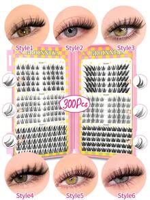GROINNEYA 300/280/260/240/180pcs C-Curl 3D Lash Clusters 6 Styles DIY False Eyelashes Fairy Cartoon Style Cluster Lashes Thick&Wispy Individual Lashes Soft & Fluffy Eyelash Extension Natural Look Reusable Suitable For Makeup Natural Effect - C - View 4