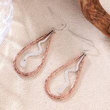Teardrop Shaped Earrings, Dual-Tone Metal With Handcrafted Hammered Texture, Unique Artistic Vibe - Silver - View 2