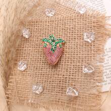 Cute Strawberry Brooch, Gold-Tone With Pink & Green Rhinestone, Women's Fruit Pin For Daily Wear & Gift - 粉色 - 查看 1