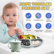 Platos Para Bebés De Silicona Con Tazón Cuchara Tenedor Babe Silicona de calidad alimentaria - verde menta - Ver 2