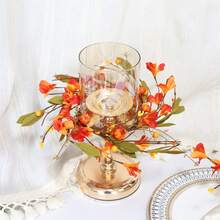 Thanksgiving Candle Rings Unique Fake Pumpkin Berries Candle Wreaths Table Centerpiece For Fall Home Party - Orange - View 1