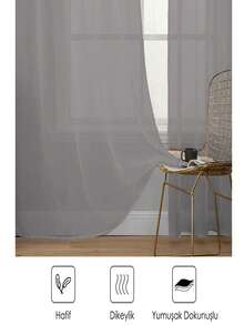 Plain Sheer Voile Curtains 300x270 Cm – Lightweight, Airy, Suitable For Curtain Track & Rustic Rod - 淺灰色 - 查看 2