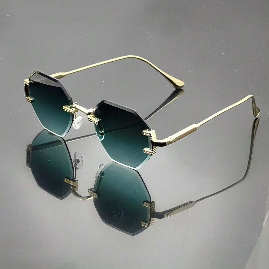 Fashionable Rimless Edged High-End Glasses, Personalized Metal Frame, Suitable For Daily Wear, Travel, Driving, Street Photography, Parties, Vintage, Casual, All Seasons - Multicolor - View 1