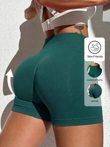 Women's Seamless Butt Lifting Green Yoga Cycling Shorts, Compression Slim Fit Workout Shorts Suitable For Gym, Running, Outdoor Sports - Green - View 1