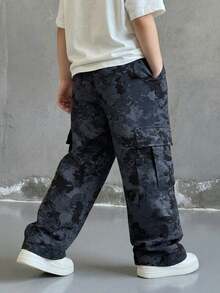 1pc Young BoyAmerican Camouflage All-Over Print Multi-Pocket Loose Straight Leg Cargo Pants, Streetwear Casual Trousers - Multicolor - View 2