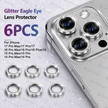 ZYONS Bộ 6 miếng dán bảo vệ ống kính camera lấp lấp lánh, tương thích với iPhone 17 Pro Max/17 Pro/17/16 Pro Max/16 Pro/16 Plus/16/15 Pro Max/15 Pro/14 Pro Max/14 Pro, kính cường lực đính đá, vòng bảo vệ màn hình bằng kim loại, 6 màu: Đen/Bạc/Vàng/Xanh dương/Tím/Hồng tím, bảo vệ camera điện thoại, tương thích với ốp lưng, phụ kiện điện thoại thời trang, phụ kiện điện thoại bền bỉ, bảo vệ ống kính, phụ kiện điện thoại hiện đại, kính chất lượng cao, dành cho người đam mê công nghệ. - Nhiều màu - Xem 10