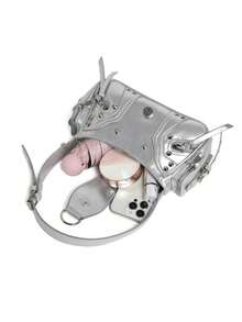 New Spring/Summer Motorcycle Bag Y2K Hot Girl Large Capacity Multi Functional Handbag Rivet Shoulder Bag Crossbody Bag Design Feel Armband Bag - Silver - View 7