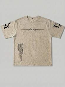 Camiseta de manga corta casual y versátil con elemento impreso simple para hombres Zrgoth - Albaricoque - Ver 4