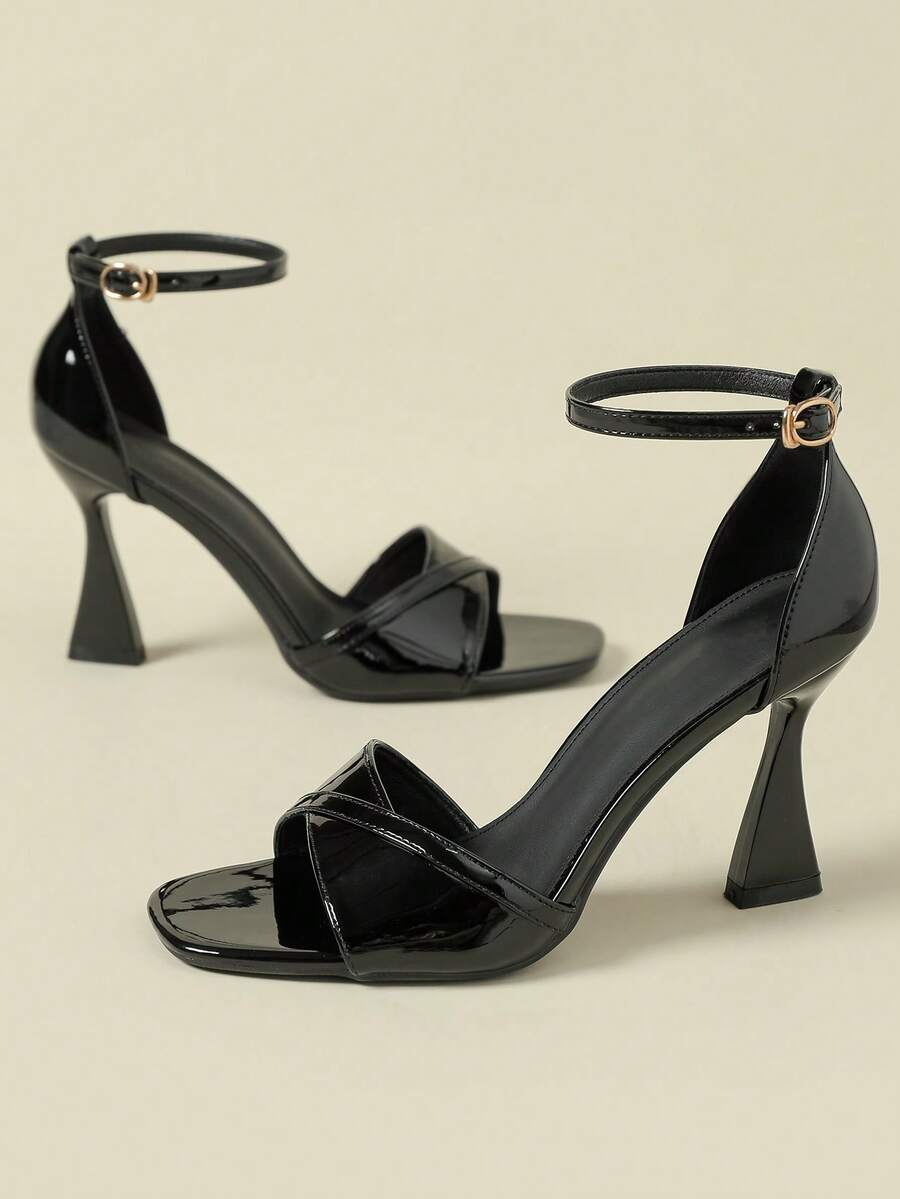 2026 New Glossy Patent Leather Peep Toe High Heel Sandals, 9CM Super High Heel, Sexy Fashion , Elegant Suitable For Dresses, Lightweight Luxury Niche Design, Versatile Candy Colors, Metal Buckle Strap, Small Size 33, Large Size 41-43 - Black - View 1