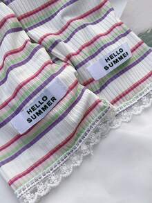 1 Pair Summer UV Protection Arm Sleeves, With Striped Lace Trim Open Design, Suitable For Spring, Summer & Autumn. Made Of Ice Silk Material, Great For Outdoor Driving And UV Protection. - Multicolor - View 3