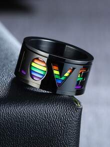 1 pieza Anillo arcoíris giratorio de acero inoxidable de moda, para hombres y mujeres, celebración del Orgullo, accesorio de joyería - Multicolor - Ver 18