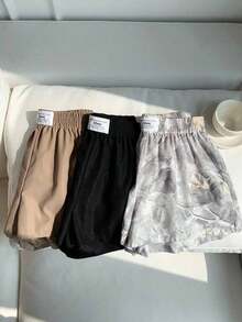 Set de 3 shorts casuales con estampado de lunares, estampado de leopardo claro y estampado de leopardo marrón oscuro, de tela tejida, adecuados para uso diario, set de shorts con estampado de camuflaje, adecuados para el uso diario, citas, fiestas, otoño/invierno/verano, Navidad, Año Nuevo, Acción de Gracias, fiestas, bodas, playa, ceremonias de graduación, moda, elegante, casual, salidas, citas, reservas, viajes, brillante, Día de San Valentín, elegante, vacaciones, casual, Y2K, salidas, ceremonias de graduación y otras ocasiones. - Caqui - Ver 4